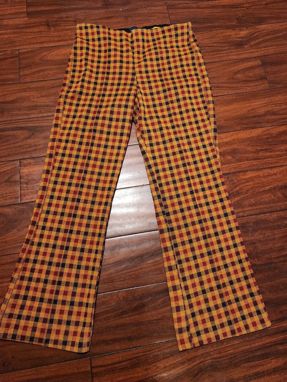Anthropologie Maeve Yellow, Red, Black Plaid Wide-Leg Pants - Picture 2 of 9